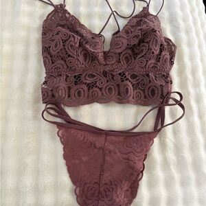 Mauve Victoria Secret Set Bralette Thong Size Large
